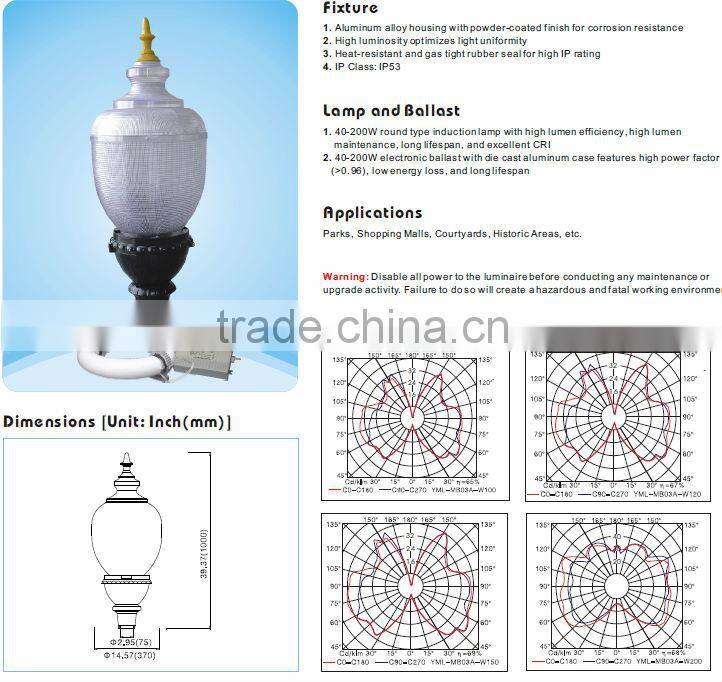 Acorn lamp induction 40-200W courtyard bulb 100w e27