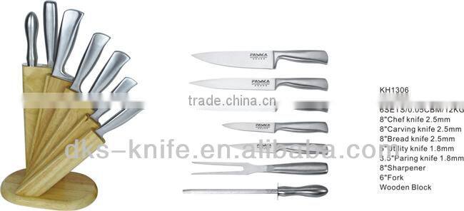 KH1306 Set of 8 PCS New design with Hollow handle Stainless Steel with Wooden block Kitchen cutlery knives