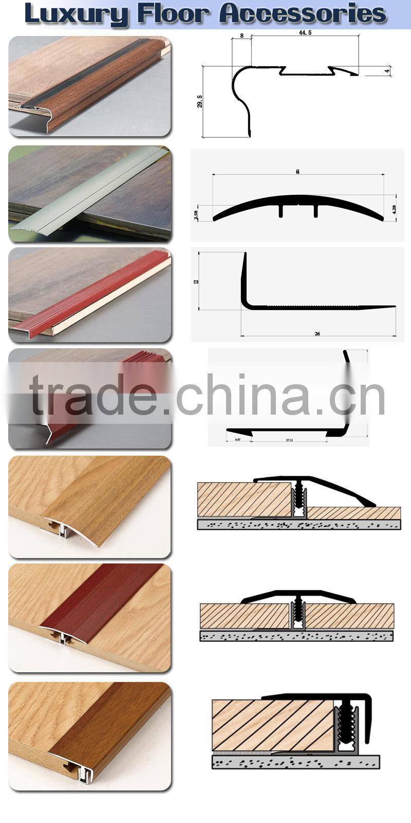 Luxury alumimun floor accessories/aluminum stair nosing/carpet smoth decorative edging/floor tile aceesories