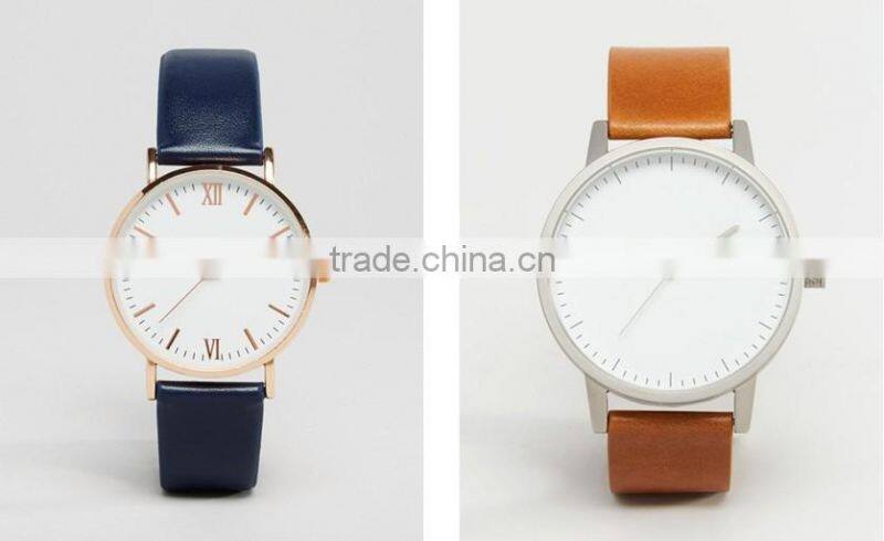 Top quality japan miyota 2035 movement quartz watch with genuine leather strap