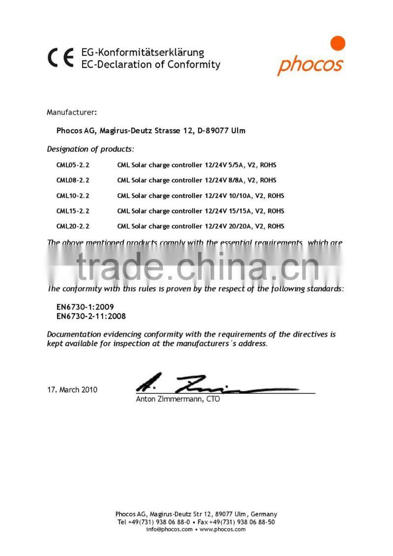 Phocos Industrial CML05/08/10/15/20A PWM Solar Charge Controller
