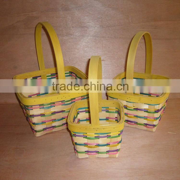 Colorful handwoven wooden easter basket with handle