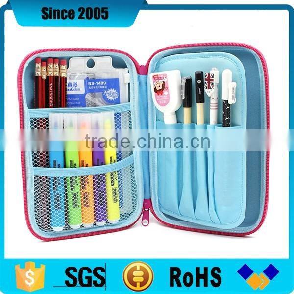 blue pu leather waterproof cover eva pencil travel case for schoolgirls
