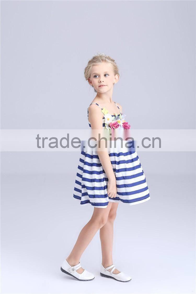 2016 new arrival flower stripe girls frock patterns