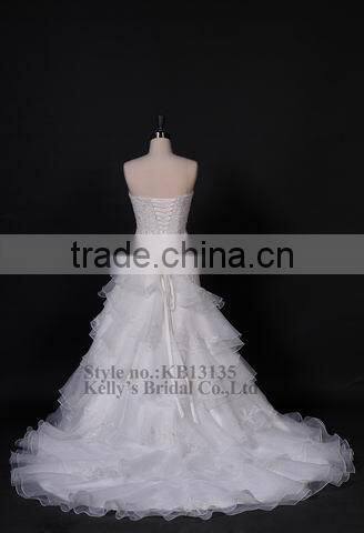 ivory lace crystal embellishment mermaid organza wedding dress 2013