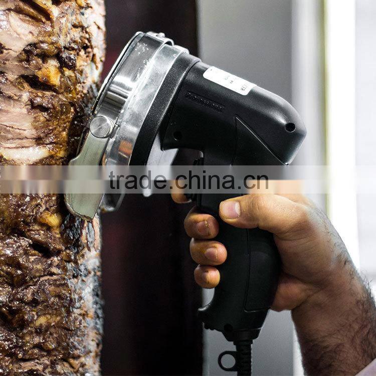 Lowest price portable handheld ks-100e 220V doner kebab knife electric with 2 round blades for roaster