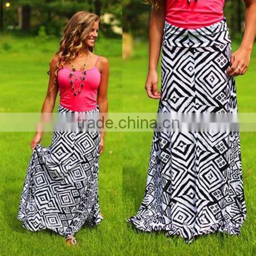 New Lady Women's Fashion Maxi Geometric Print Casual Long Pleated Party Skirt