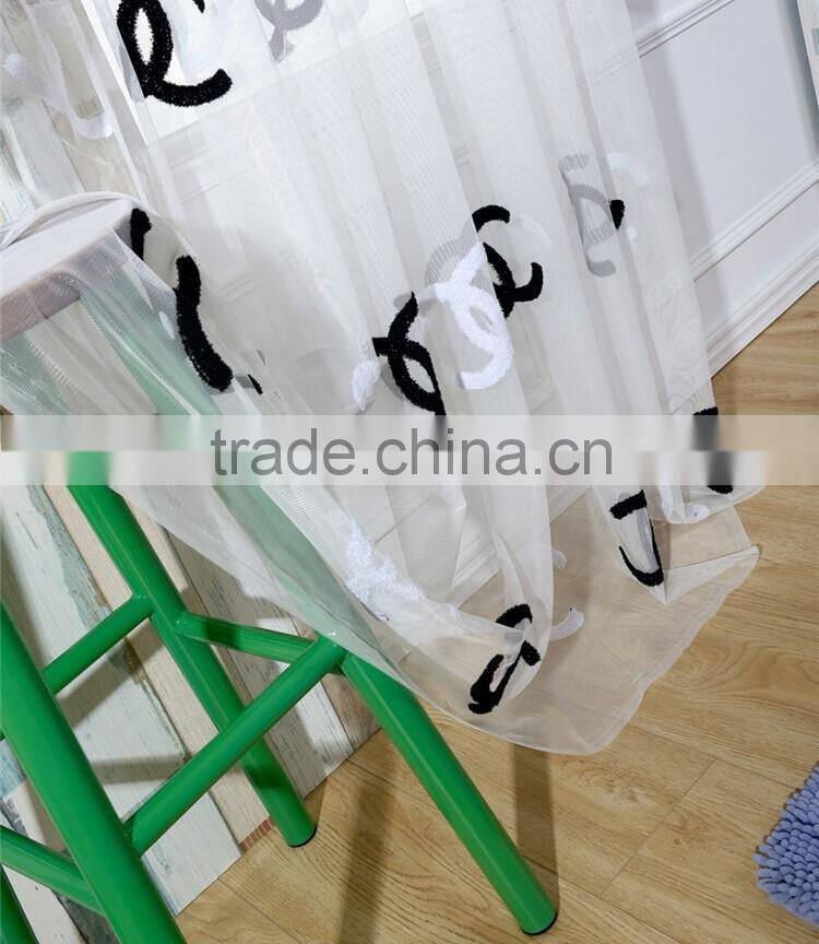 new arrival double 'C" pattern embroidered sheer curtain fabric