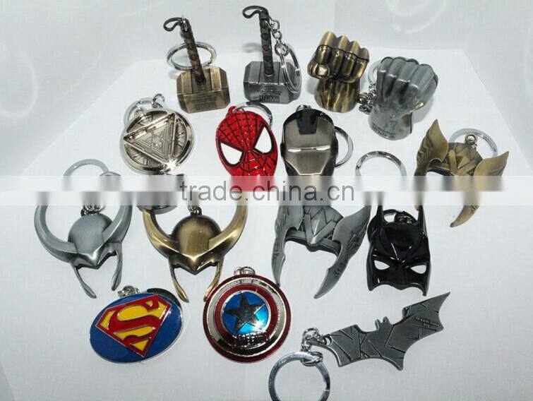 Batman Logo Pewter Keychain Superman Spider Man Mask Thor's Helmet Thor's Hammer avenger keychains marvel keychains