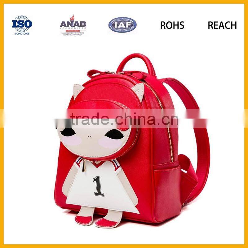 Made in China High Quality Low Price Soft PU Material Girls Red Bag Backpack Leisure Bag