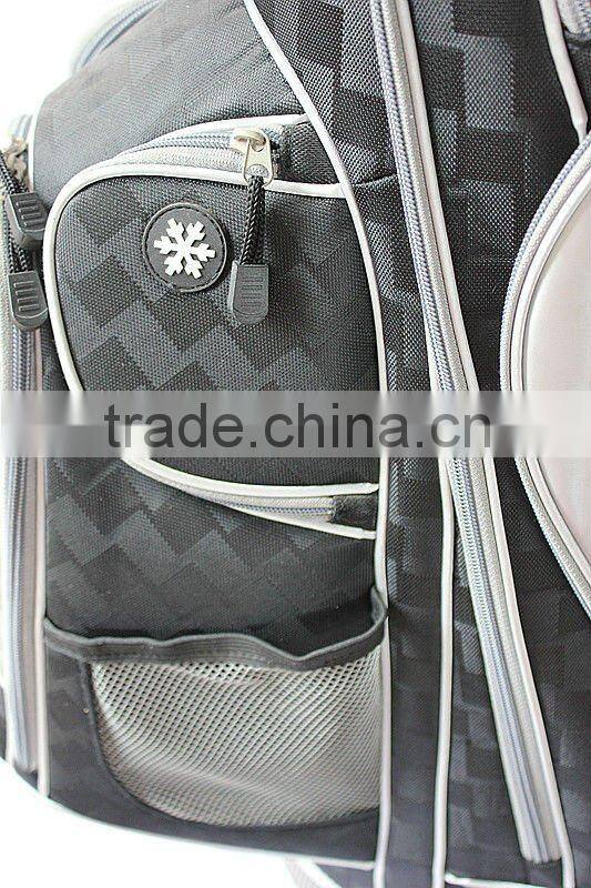golf bag with cooler bag in the frontal and two side