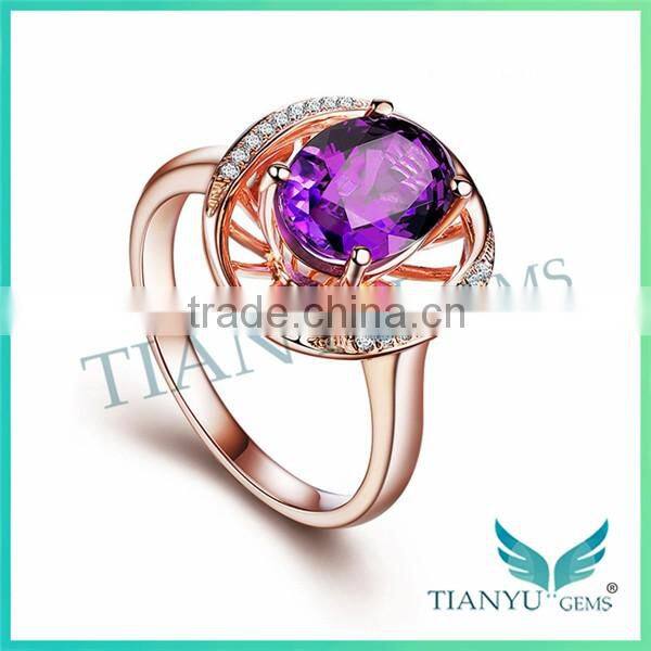 18K Yellow Gold Cubic Zirconia rings, 8*10mm Oval cut L-Purple Loose CZ stones Price