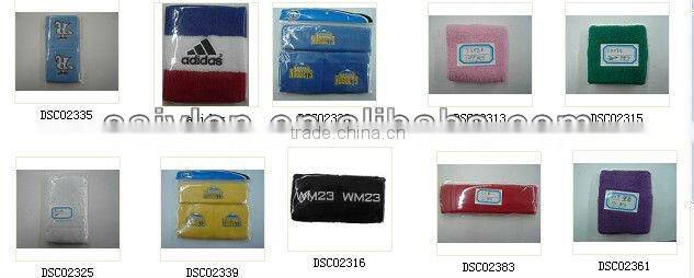 Terry cotton sports wristband sweatband in stripe pattern