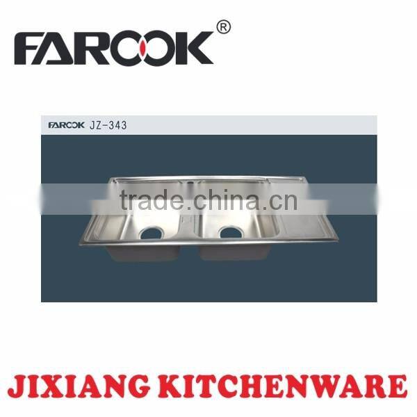 JZ-343 110*50cm extra deep double bowl stainless steel sink with drainboard