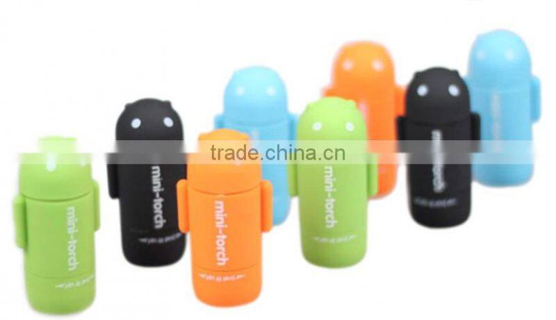 colorful Android robot design mini USB charging LED highlight torch bright light flashlight
