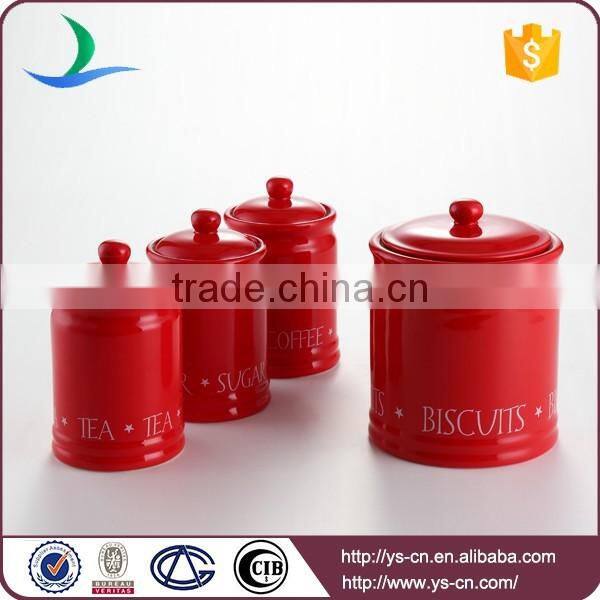 Home storage ceramic red glazed airtight canister 5pcs for sale