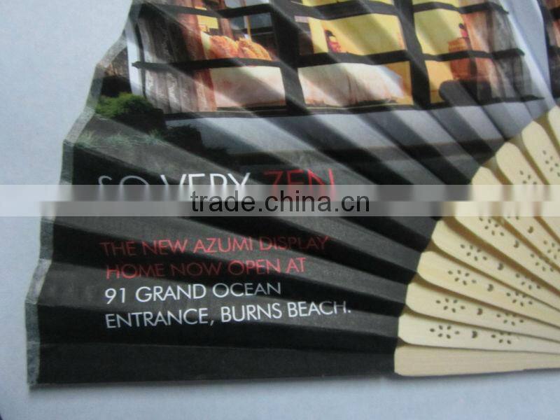 New Desgin Full Logo Printing Fabric Bamboo Fan