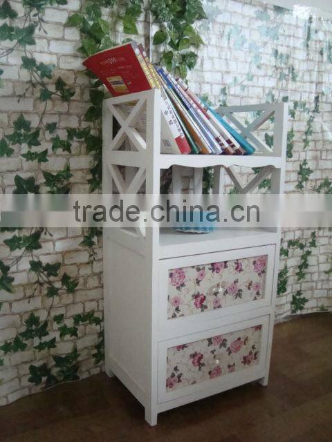 modern design white wooden cabinet with wicker drawers