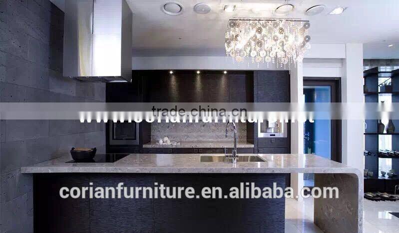 Modern design PMMA solid surface +solid wood built kitchen center bar table