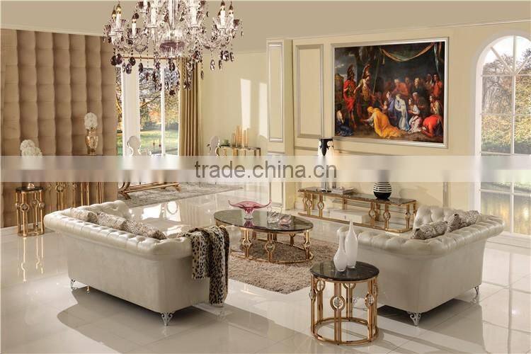 Deluxe living room stainless steel marble console table in golden color F818G