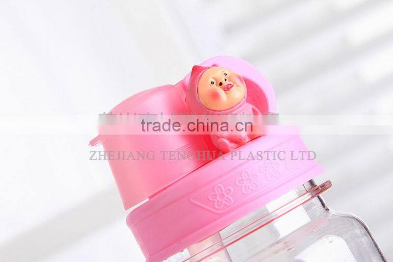 Pink Lid Plastic Baby Bottle Eco-friendly clear Baby Bottle with Straw