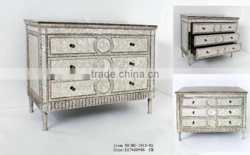 3 drawers living room furniture solid wood with antique mirror cabinet