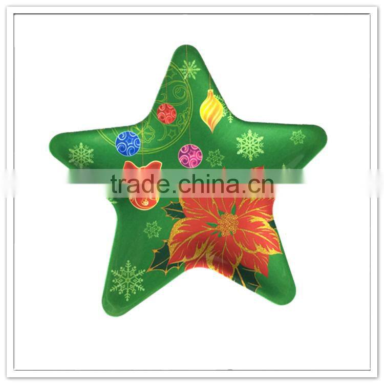 Newly design holiday dinnerware item green melamine christmas color star shaped plates