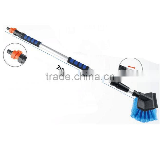 long handle car wash brush with scraper , water flow through cleaning brush with rubber wiper