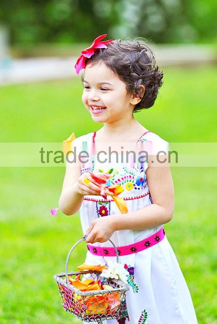 2016 Boho Hand Embroidery Design Cotton Dress For Baby Gril Kids Children Frock Dresses HSD5471
