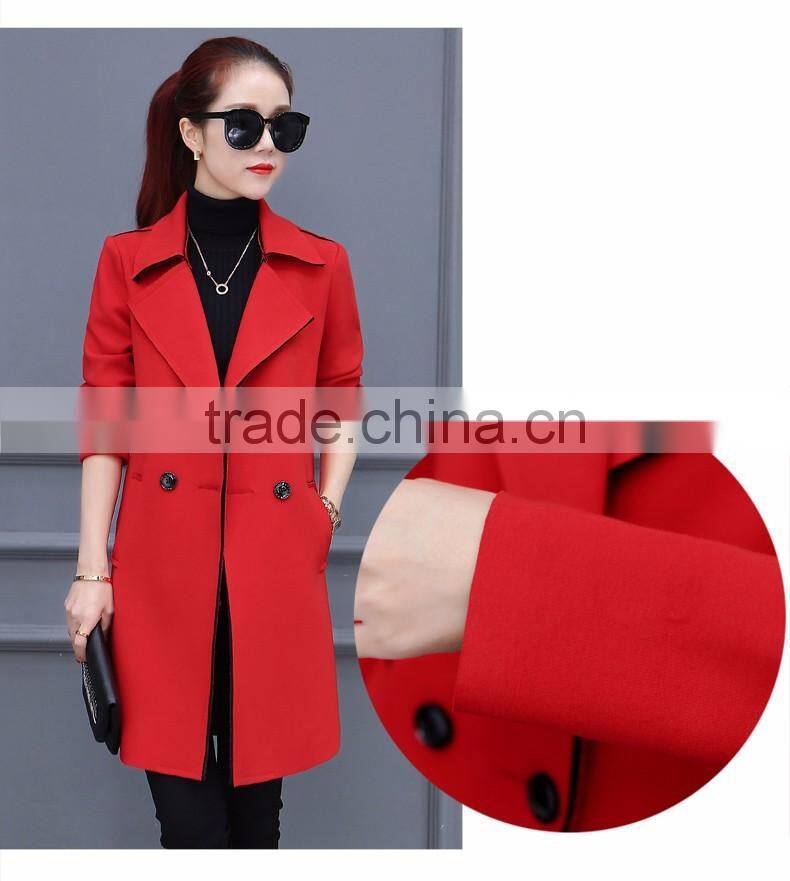 2016 Winter Trench Coat Lapel Long Sleeve Ladies Casual Long Outerwear Coats for wholesale