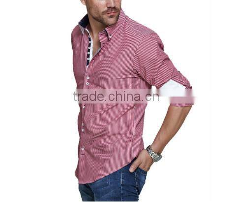 2016 Four Breasted Men's Shirt Long Sleeve Striped Shirt