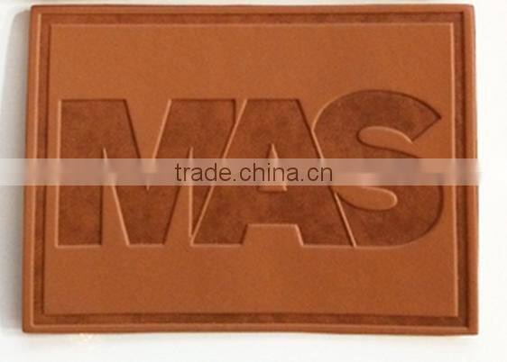 High quality customized debossed real brown leather label for jeans