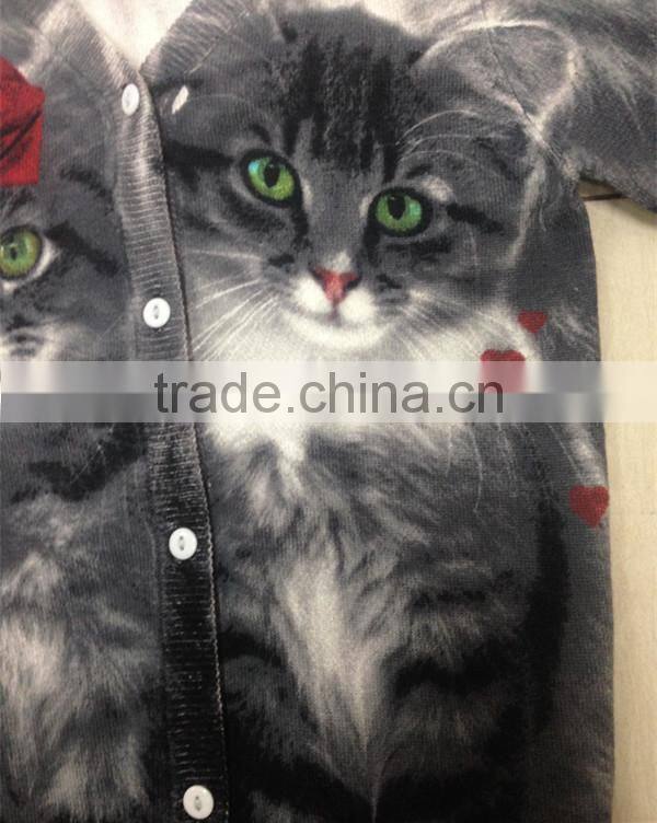 Children's no hand feeling reactive printing 100% cotton cardigan sweater