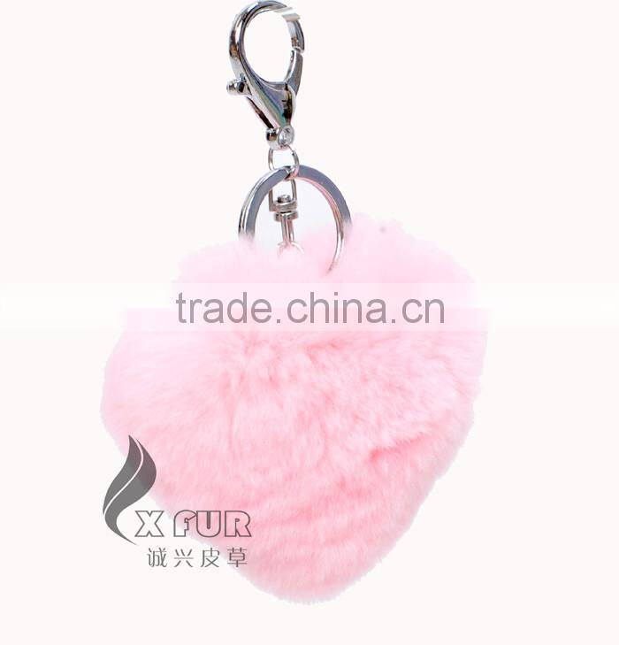 CX-R-46 Wholesale Heart Shape Genuine Rabbit Fur Keyring
