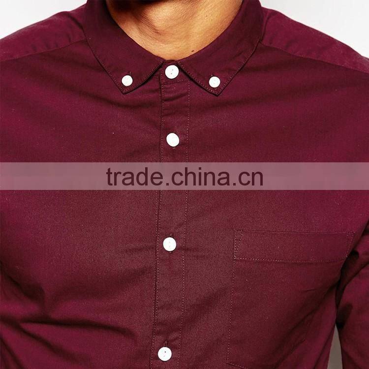 Mens Skinny High-end Shirt In Burgundy Twill Dri Fit Shirt