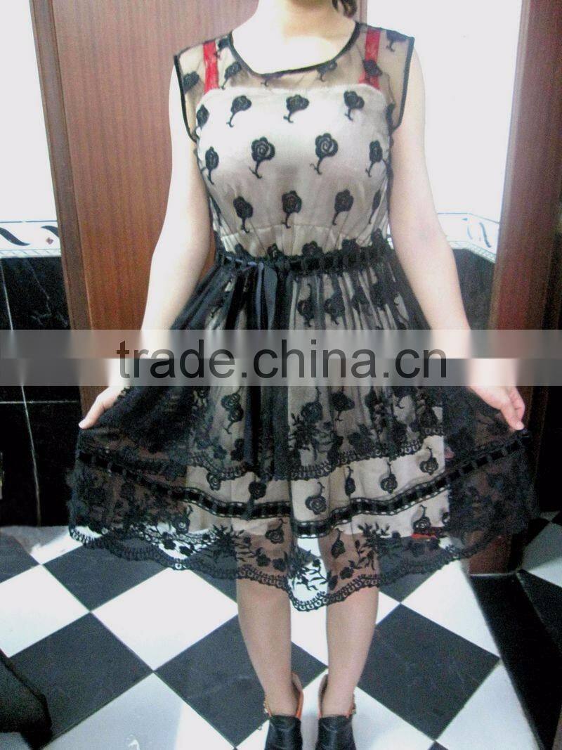 black embroidery lady's dress style