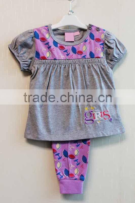 Wholesale Kids Girls Summer 2 Pcs Set Grey Cap Sleeve Top 100% Cotton Knitted Clothing Set TP-7722