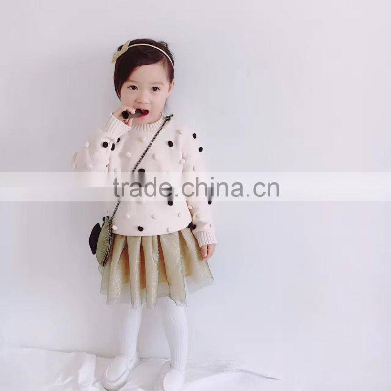 1-7 years 2017 New Wholesale Autumn Cotton Knitted Embroidery Balls Kids Girls Sweaters (pick size)