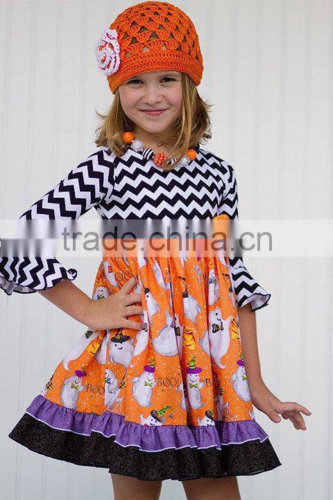Girls Fall Boutique Dress Kids Halloween Ruffle 3/4 Sleeve Dress