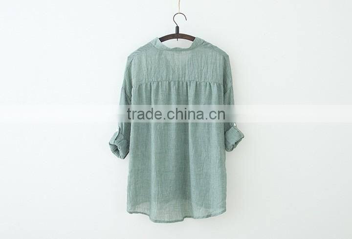 wholesale price summer sun protection Linen / cotton plain long shirts for women