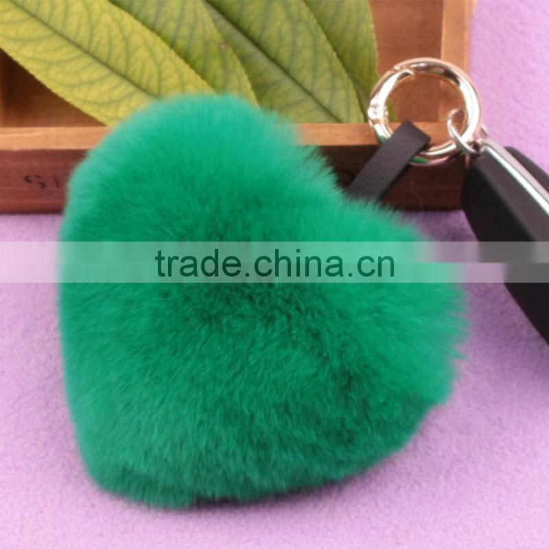 Myfur Wholesale Heart Shape Soft Rex Rabbit Fur Pompom Keychain Fur Pompom
