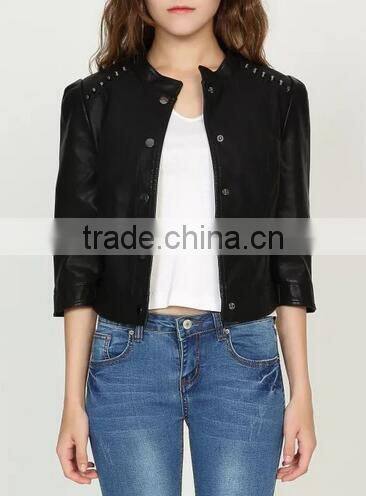 Runwaylover EY1001C Fashion slim fit short pu jacket leather jacket women