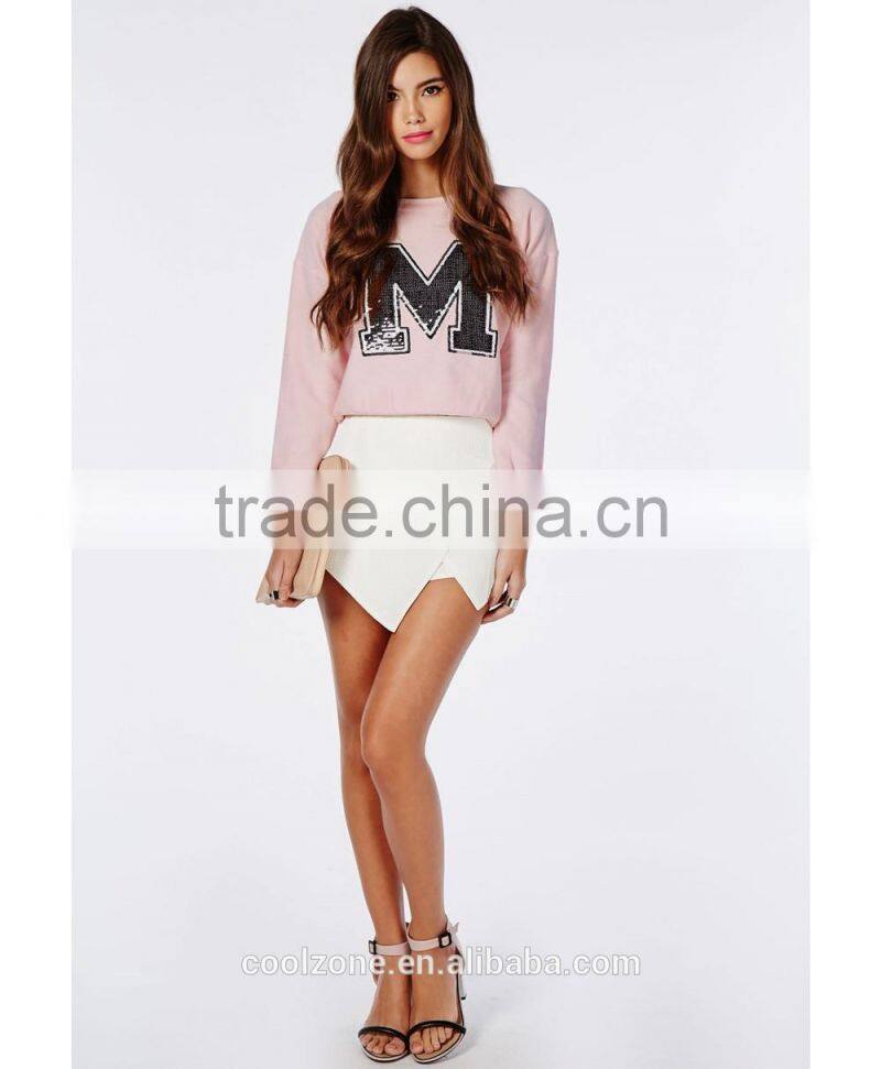 100% Cotton cropped sequined plain hoodies wholesale long sleeve bulk hoodies