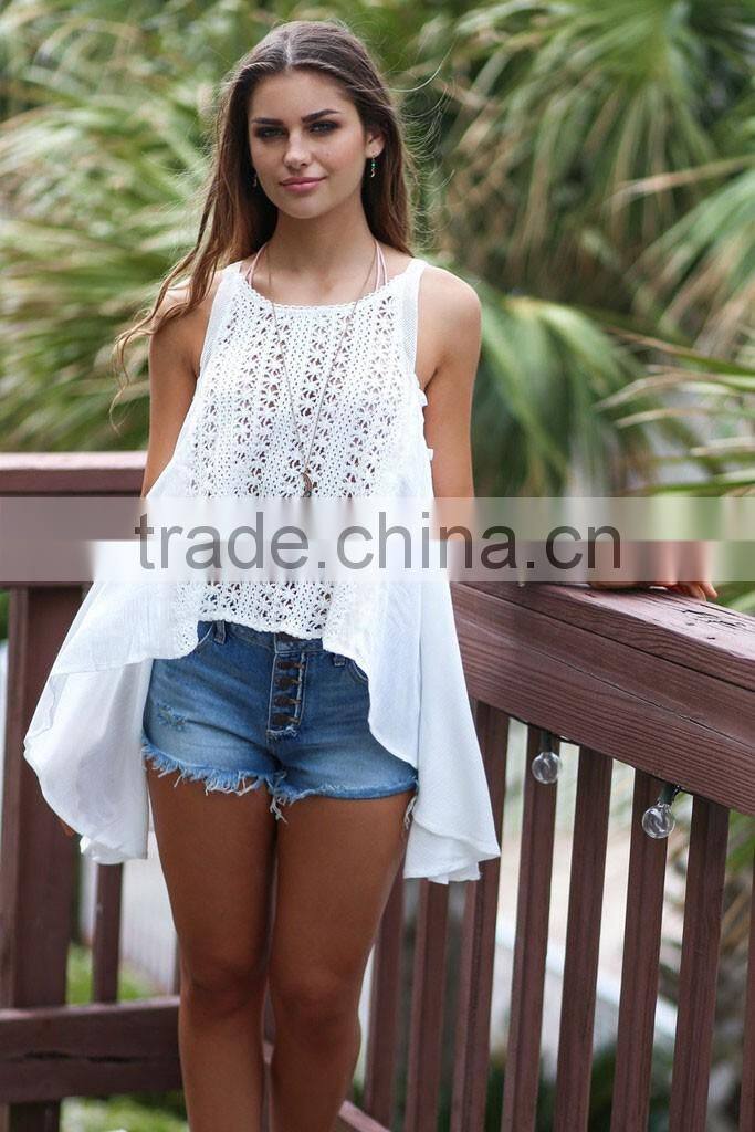 Fashion Summer Customize Women's White Sleeveless Top For Wholesale 2017