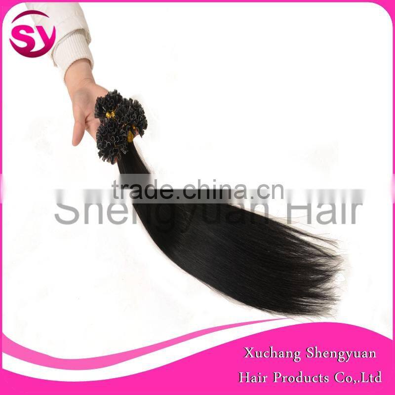 2015 Hot Selling Unprocessed Virgin Pre-bonded I-tip Hair Extension, Natural Black Straight Brazilian Remy Hair