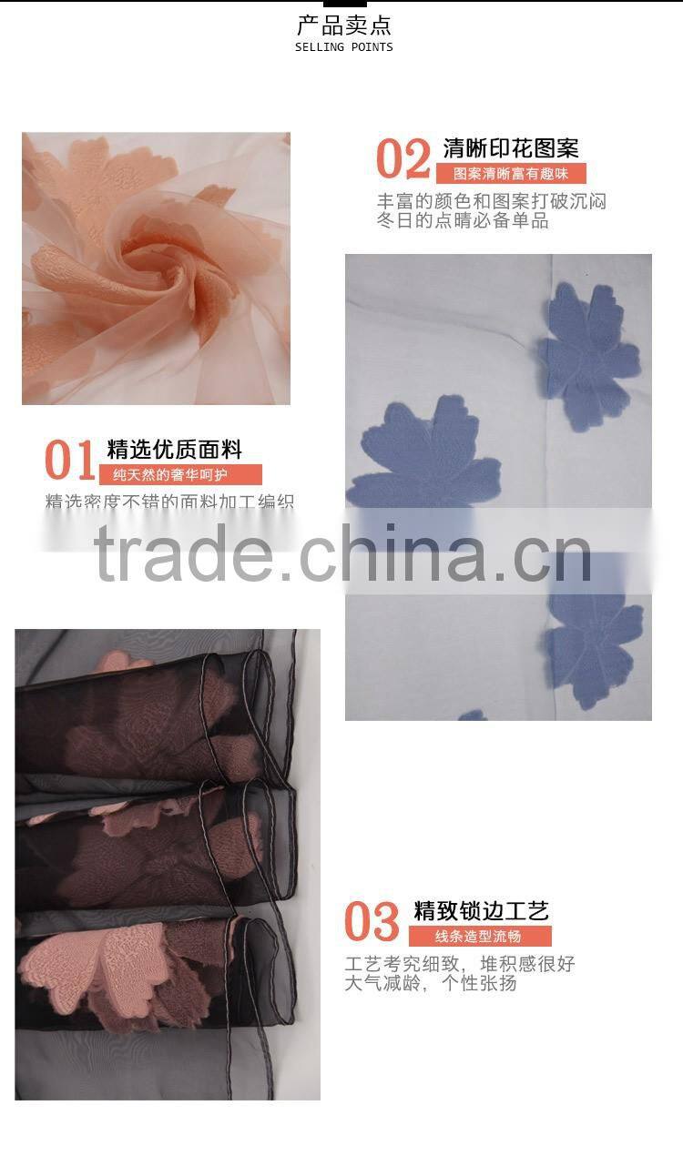 Transparent flower Silk lady neck scarf for custom