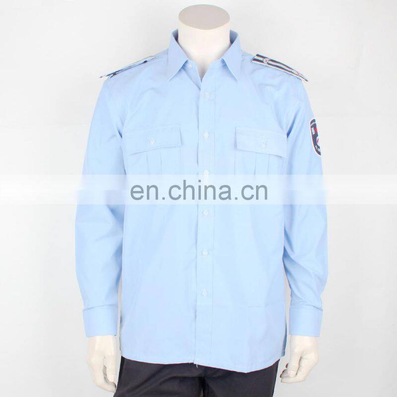 Blue long sleeve security uniform guard shirt with epaulet