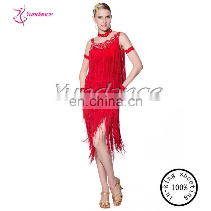 New Maxi Dress New Design Red Fringe Latin Dance Dresses 2016 L-11306