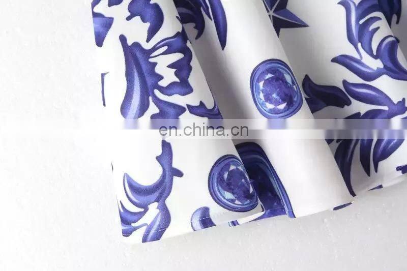 2015 Fashion dress autumn coat blue and white porcelain show thin two pieces dress ladies sportwear