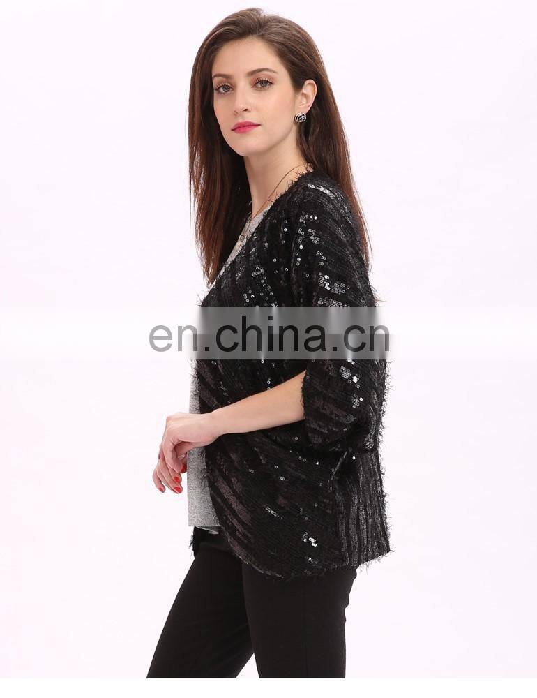 Alibaba China 2017 Europea Autumn Black Sequin Knitted Sweater Cardigan For Woman